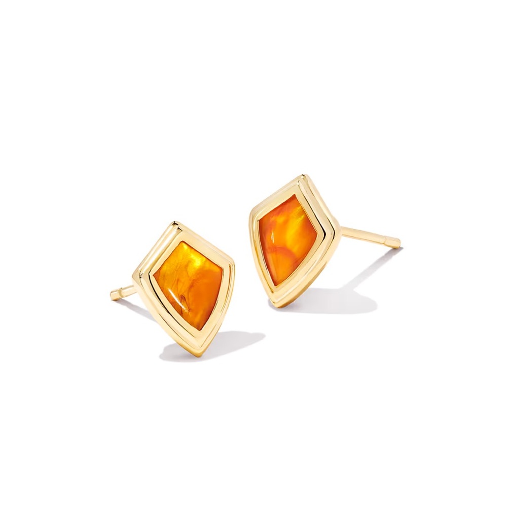 Kendra Scott Monica Gold Stud Earrings Marbled Amber Illusion Glam Style